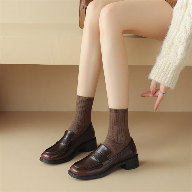 Chic Cow Leather Loafers with Round Toe