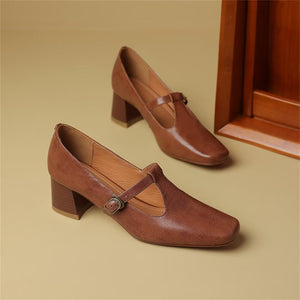 Square Toe Pumps with Buckle Closure