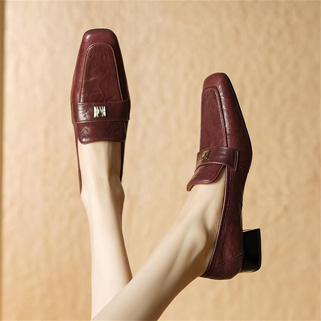 Modern Square-Toe Leather Pumps