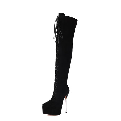FemmeTower Smooth High-Heel Lace-Up Boots