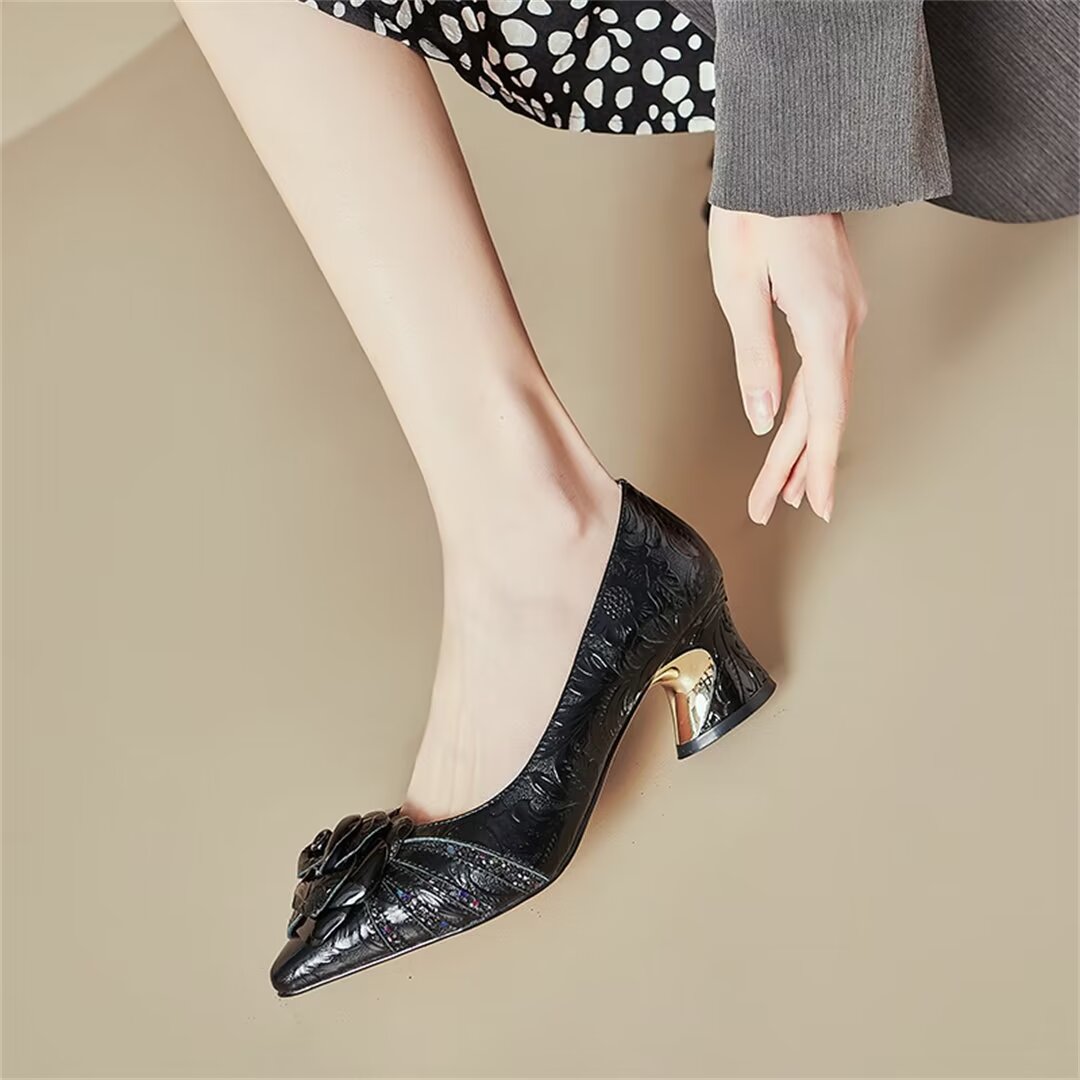 Chic Cow Leather Pumps with 5.5cm Heel