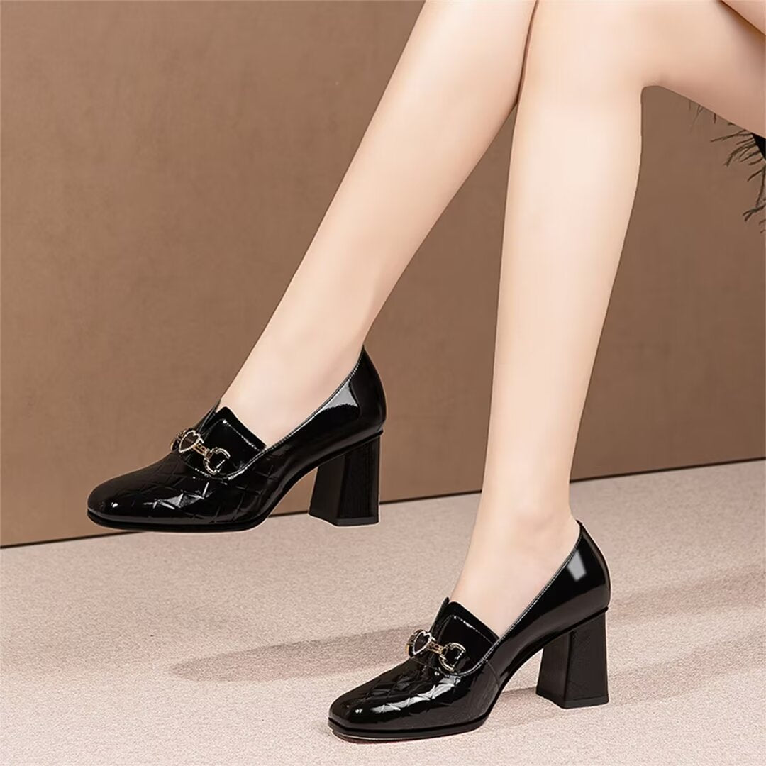 Square Sophistication Leather Heels