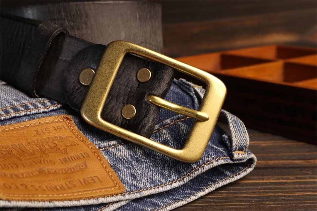 Elegant Copper Buckle Cowskin Belt