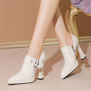 Buckle-Closure Cow Leather Heels