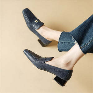 Modern Square-Toe Leather Pumps