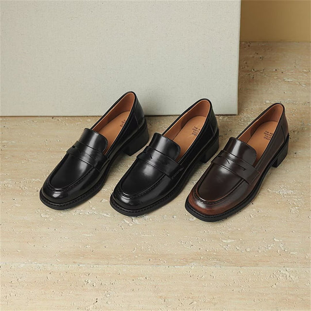 Chic Cow Leather Loafers with Round Toe