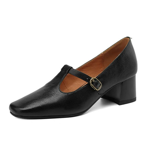 Square Toe Pumps with Buckle Closure