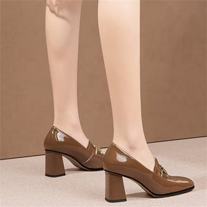 Square Sophistication Leather Heels