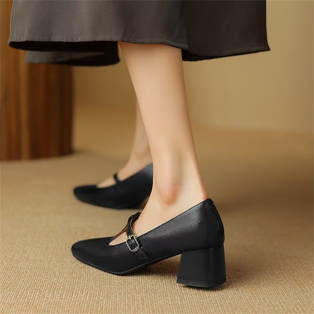 Square Toe Pumps with Buckle Closure