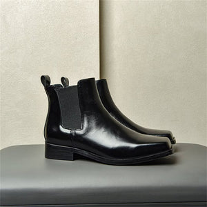 SquareElegance Cow Leather Ankle Boots