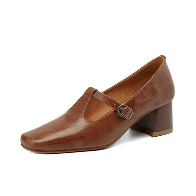 Square Toe Pumps with Buckle Closure