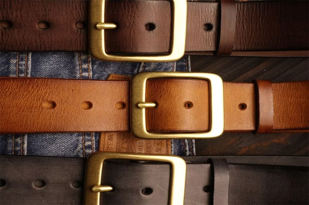 Elegant Copper Buckle Cowskin Belt