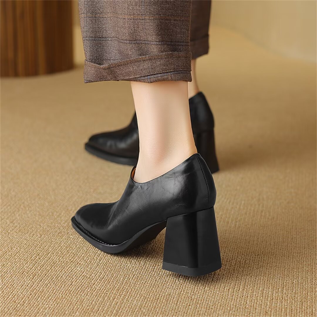 Bold Contrast Square Toe Heels