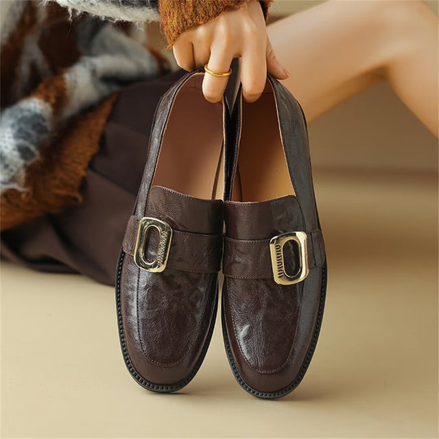 Round-Toe Comfort Leather Flats