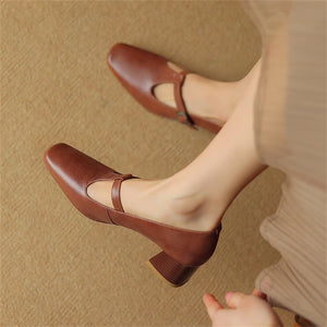 Square Toe Pumps with Buckle Closure