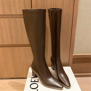 ChicVogue Elite Leather Square-Toe Winter Boots