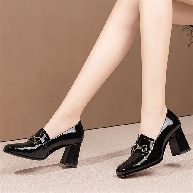 Square Sophistication Leather Heels