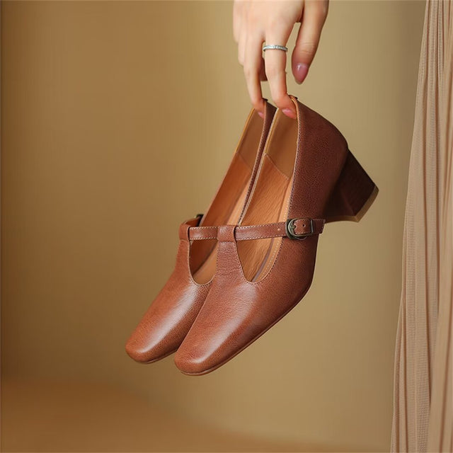 Square Toe Pumps with Buckle Closure