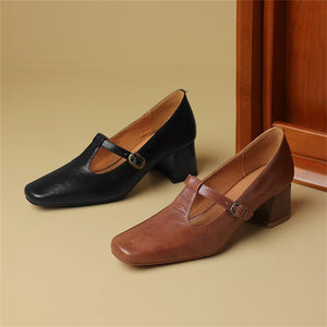 Square Toe Pumps with Buckle Closure