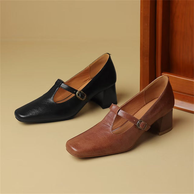 Square Toe Pumps with Buckle Closure