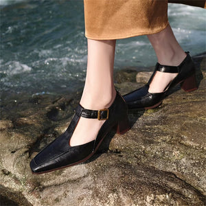Exotic Square-Toe Sandal Heels