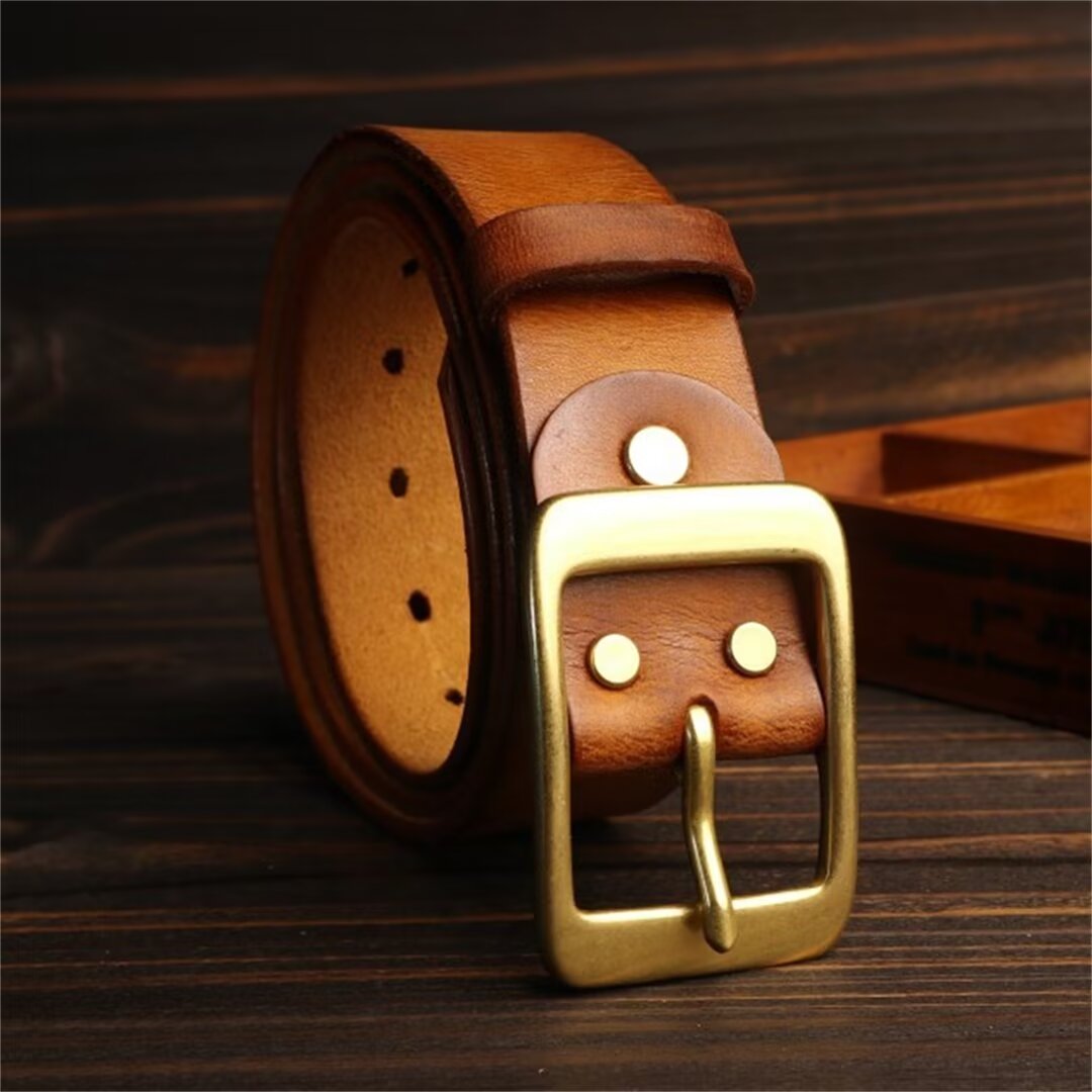 Elegant Copper Buckle Cowskin Belt