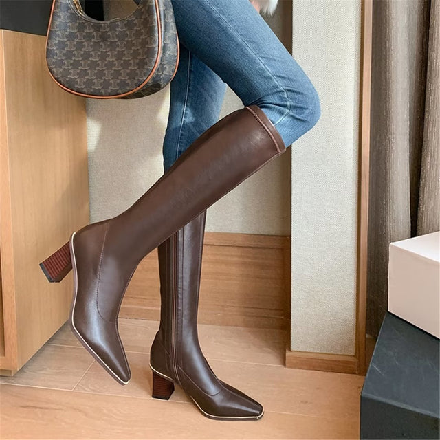 ChicVogue Elite Leather Square-Toe Winter Boots