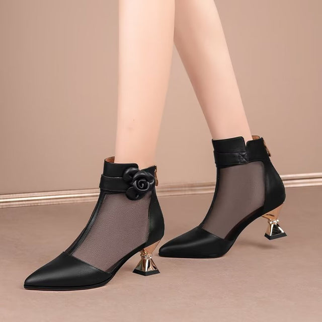 Sophisticated Mesh Pointed Toe Heeled Boots