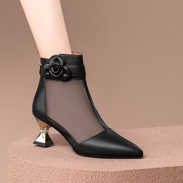 Sophisticated Mesh Pointed Toe Heeled Boots