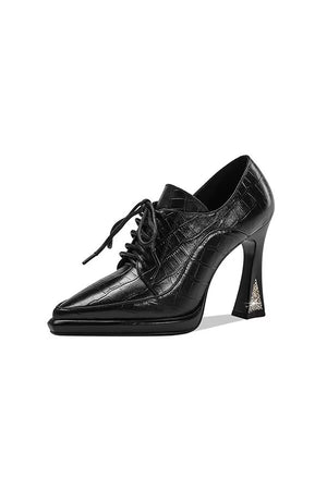 Lace-Up Cow Leather High Pumps