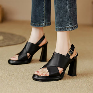 Sultry Fish Mouth Leather Sandals