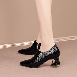 Sophisticated CrocLuxe Pointed Toe Low-med Heels