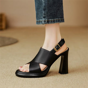 Sultry Fish Mouth Leather Sandals