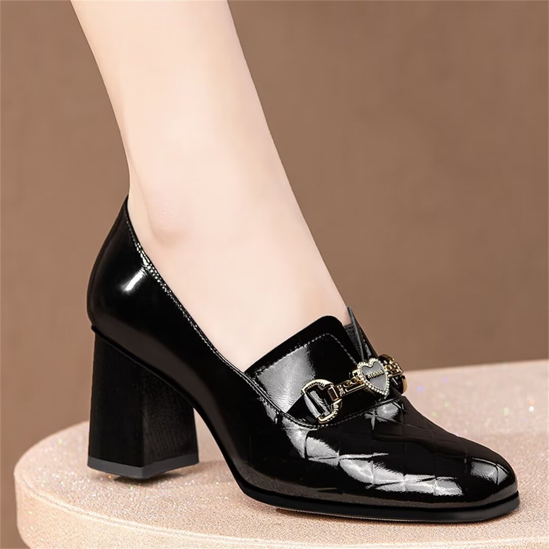 Square Sophistication Leather Heels