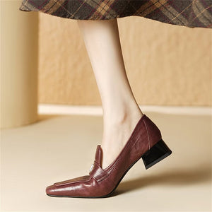 Modern Square-Toe Leather Pumps