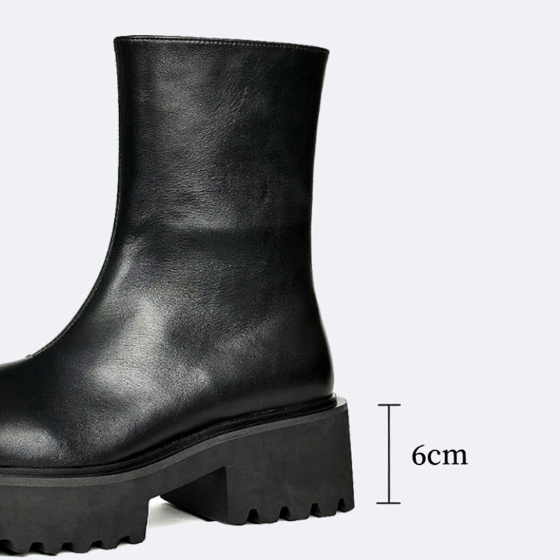 Cow Leather Chic Zipper Vintage Middle Boots