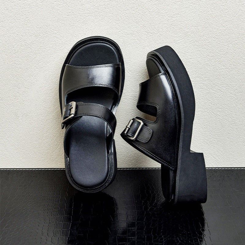 ChicLeather Peep Toe Velcro Sandals