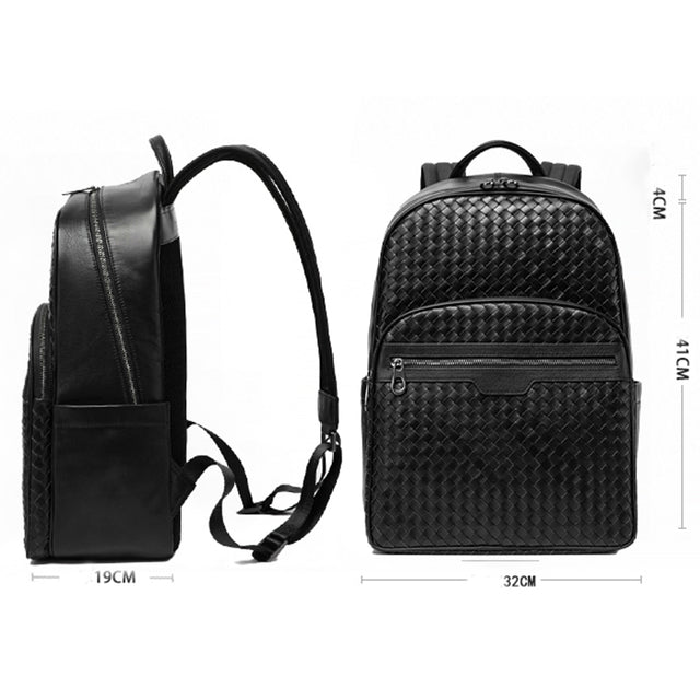 Luxury Cow Leather Weaving Laptop Travel Backpack