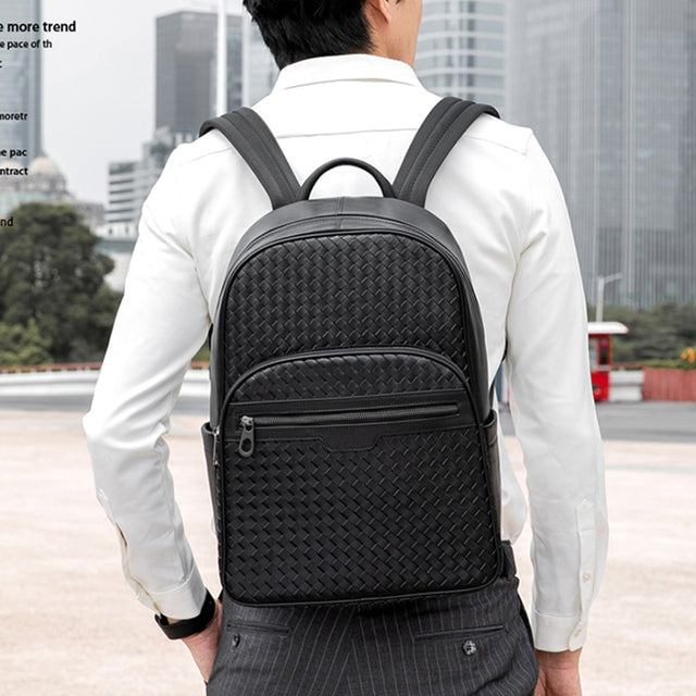 Luxury Cow Leather Weaving Laptop Travel Backpack