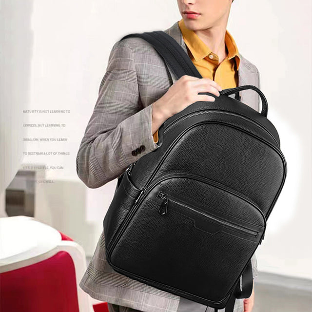 Luxury Cow Leather Weaving Laptop Travel Backpack