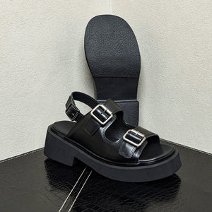 BuckleLux Leather Peep Toe Sandals