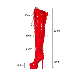 LuxeExo Pointed Toe High Heel Platform Long Boots