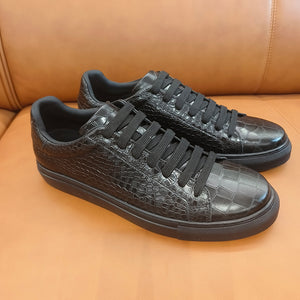 LuxeLeather Textured Lace-up Platform Sneakers