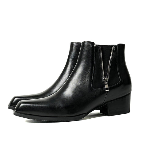 LuxeZip Genuine Leather Zipper Ankle Boots