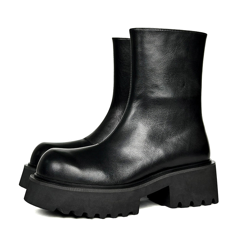 Cow Leather Chic Zipper Vintage Middle Boots