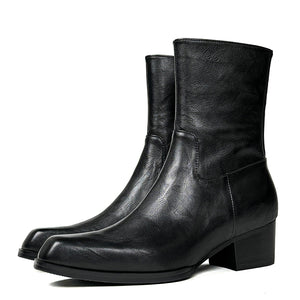 Chic Genuine Leather Square Toe Dress Boots