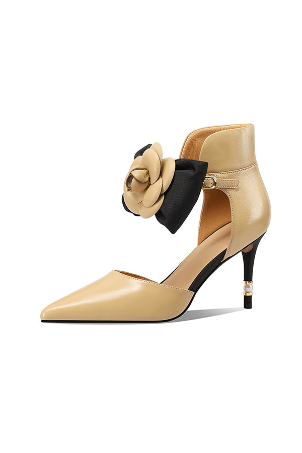 Serpatura Chic Cow Leather Flower Slingbacks