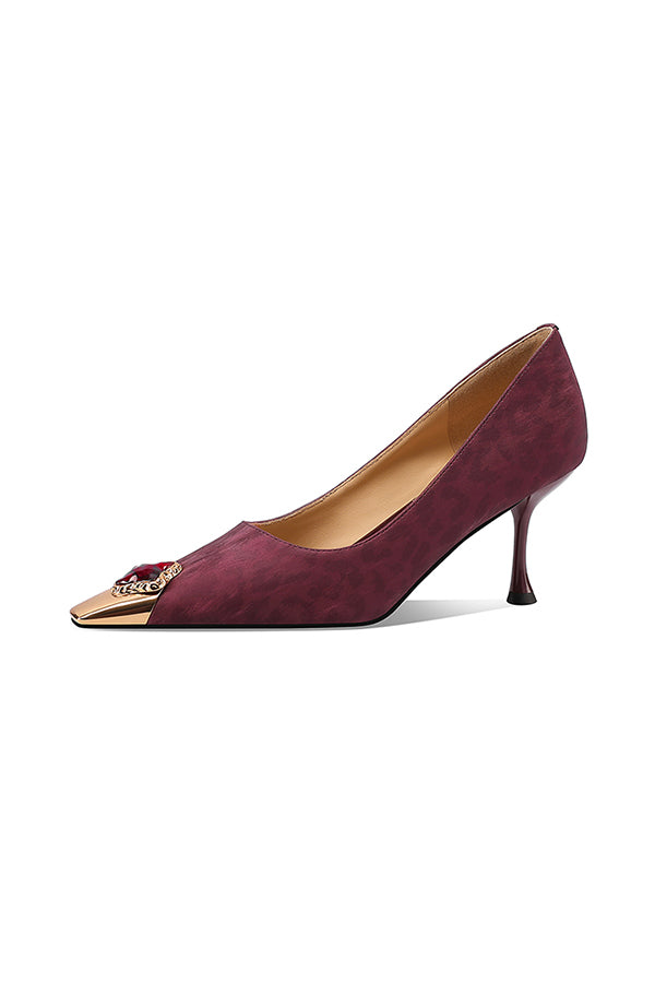 Viprano Glam Square Toe Metal Heel Pumps