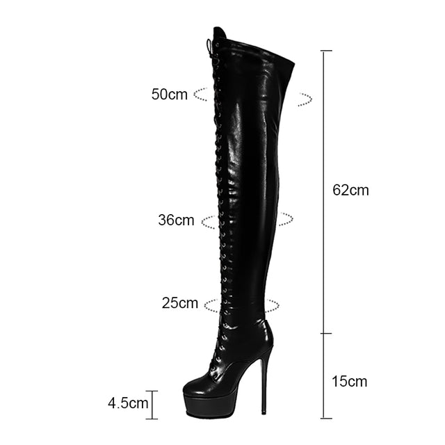 LuxeExo Pointed Toe High Heel Platform Long Boots