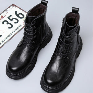 AlliLux Leather Alligator Fur Lace Up Boots